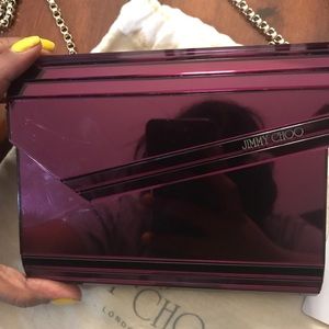 Jimmy Choo Candy Clutch Magenta and gold chain